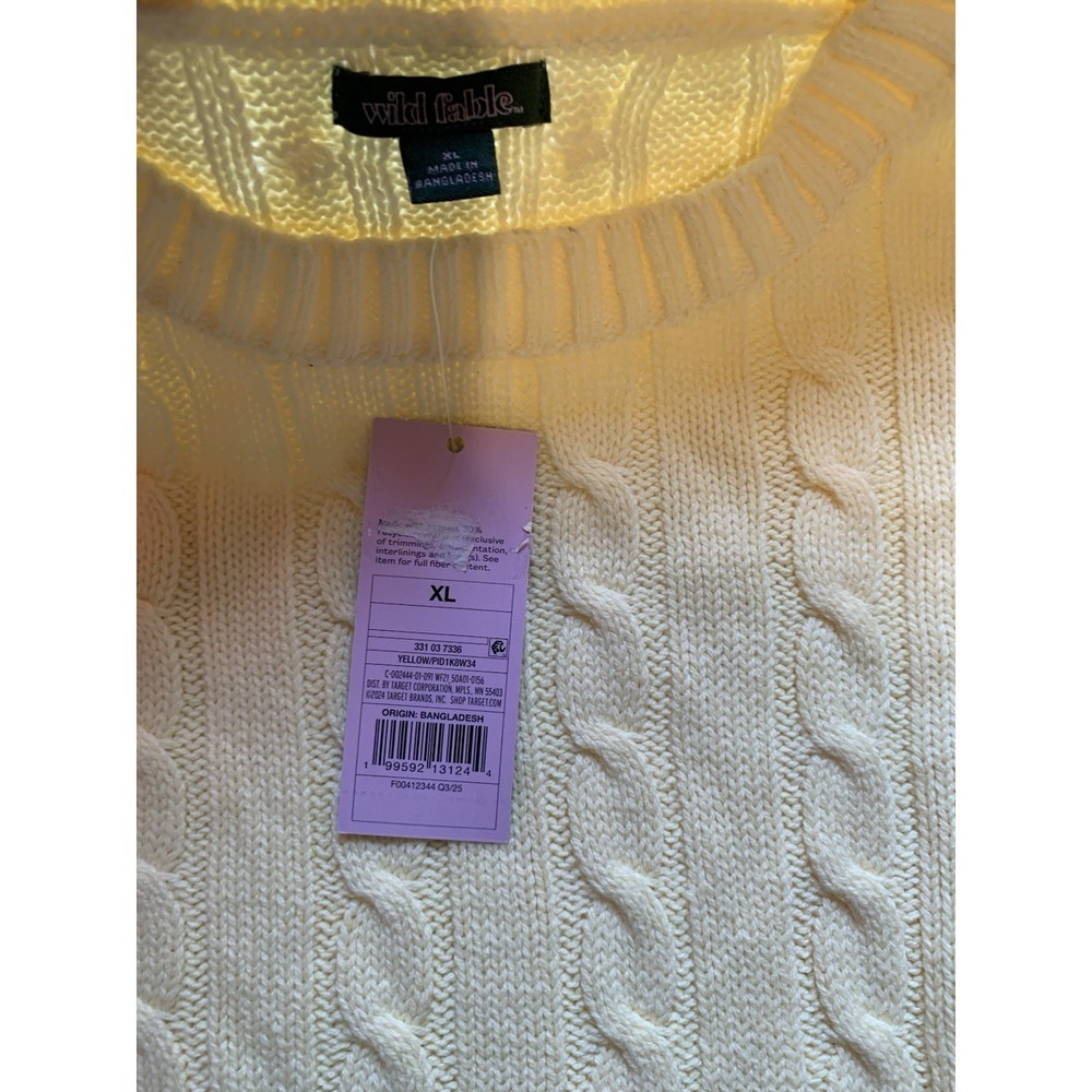 Women's Crewneck Pullover Cable Knit Sweater Wild Fable New With Tags XL Yellow - Picture 2 of 4